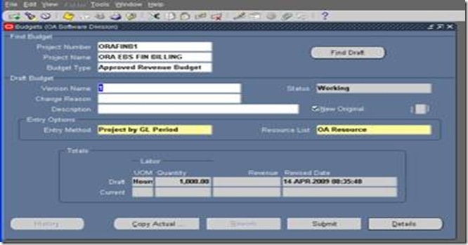 Oracle Applications: Create a budget from Tender or Bid in R12